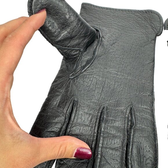 Vintage Mens Large Sears Black Leather‎ Gloves with Faux Fur Lining - 2 Lengths - Picture 7 of 7